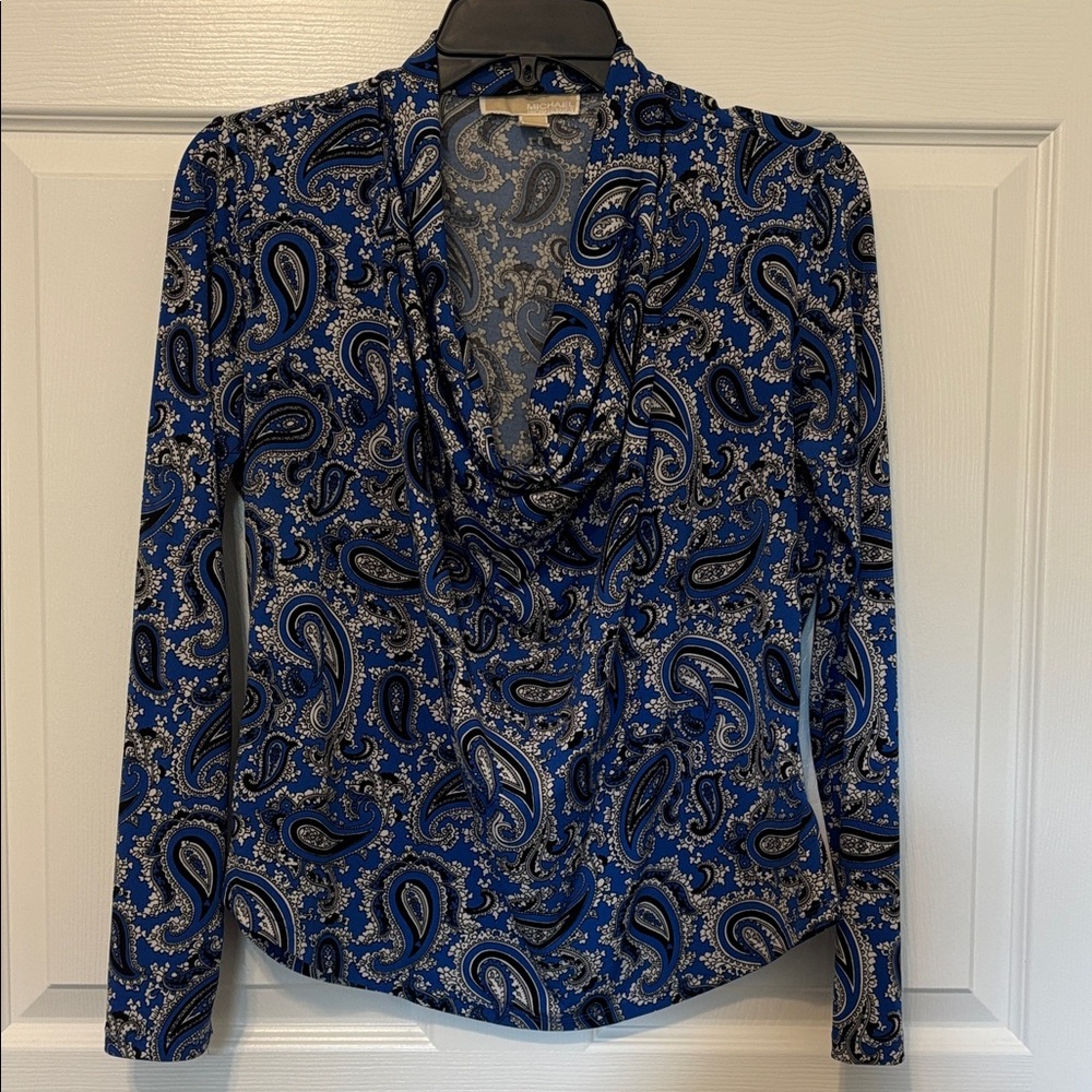 Michael Kors Blue and Black Paisley Blouse